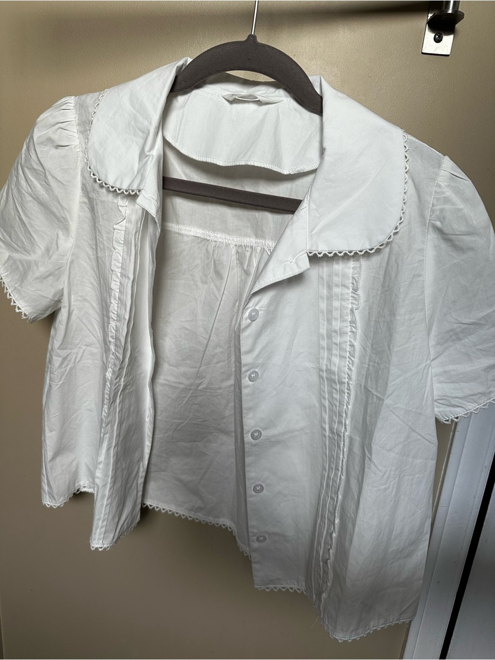 White Eyelet-Trim Button Front Blouse